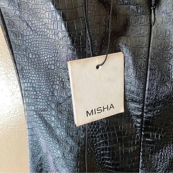 NWT Misha Revolve Dress Tiffany Black faux leather mini sheath Sz 2 - Picture 10 of 12